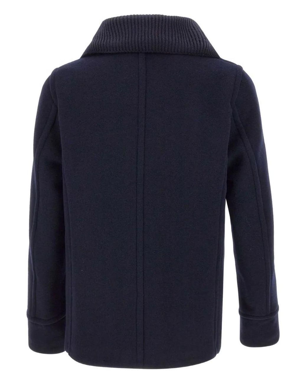 Paul & Shark Blue Double-Breasted Wool Peacoat With Structured Silhouette for men