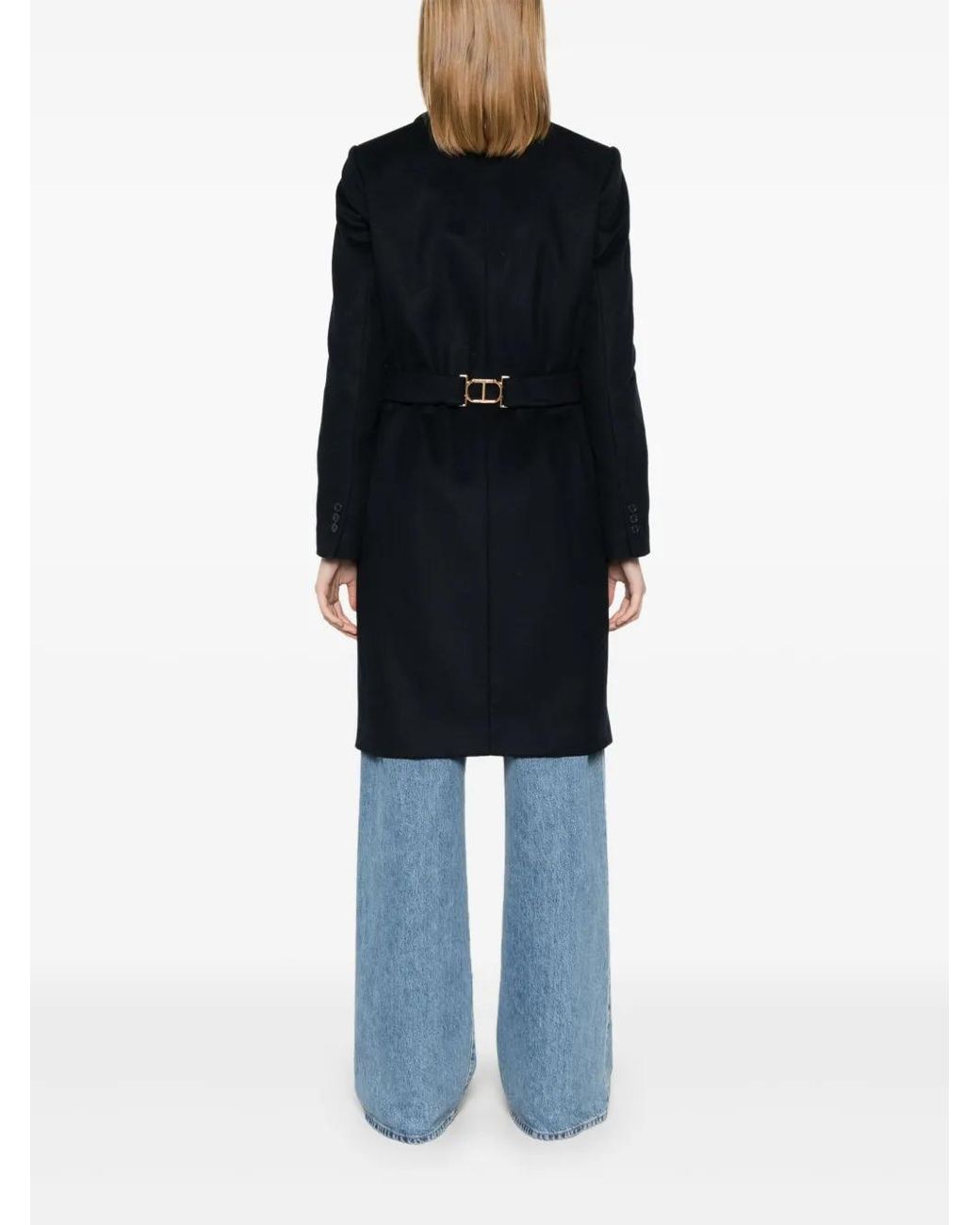 Twinset Black Logo-Plaque Coat
