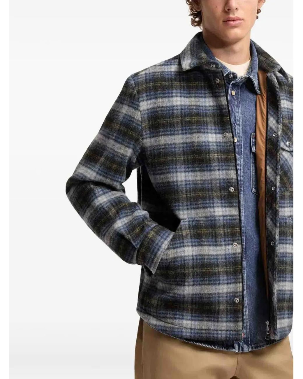 Moncler Gray Check-Print Wool Jacket for men