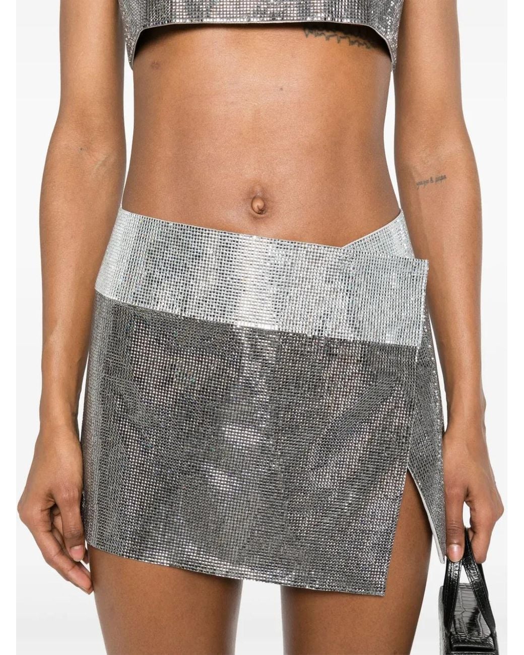 Nue Gray Rhinestone-Embellished Mini Skirt