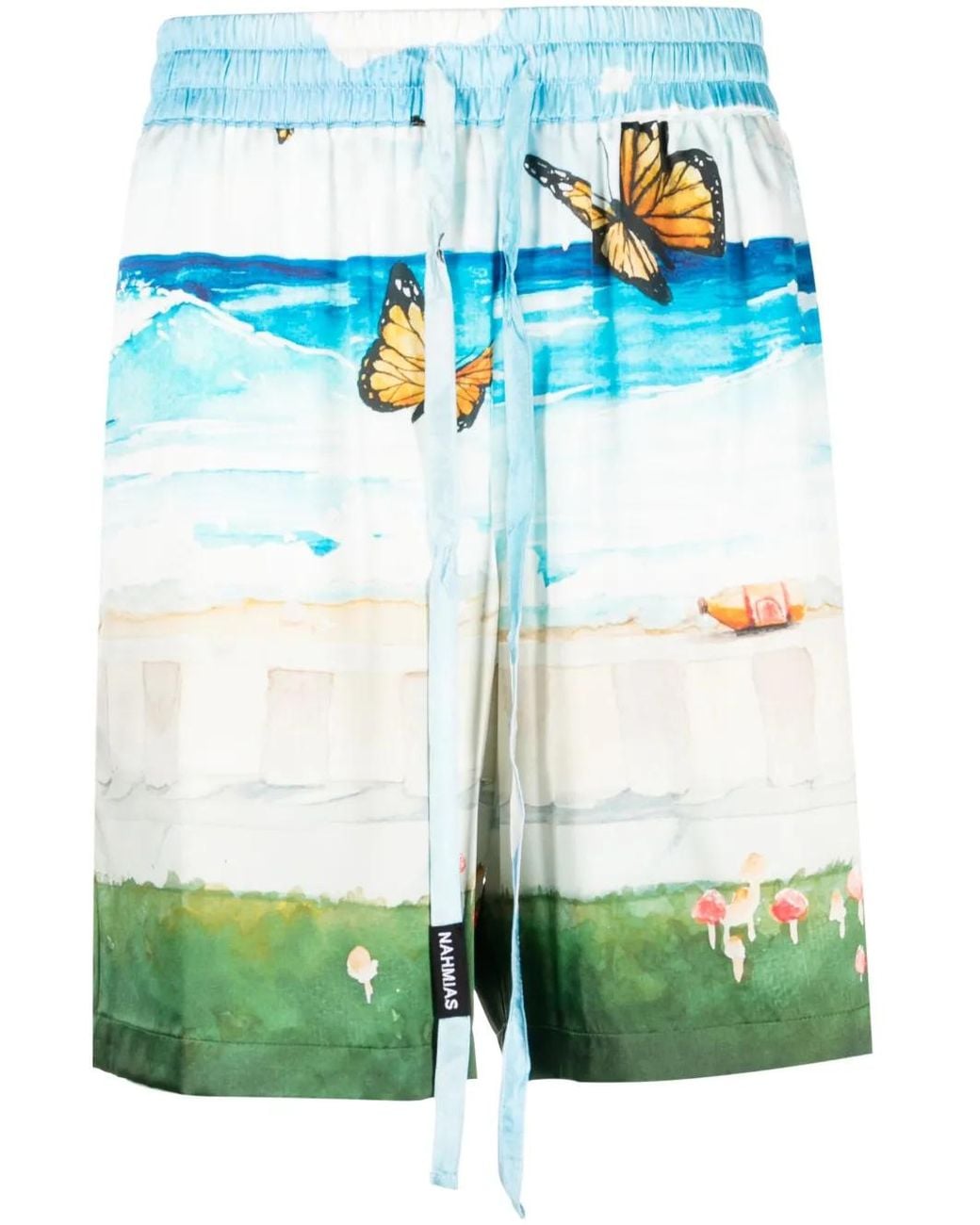 NAHMIAS Green Butterfly Beach Silk Shorts for men