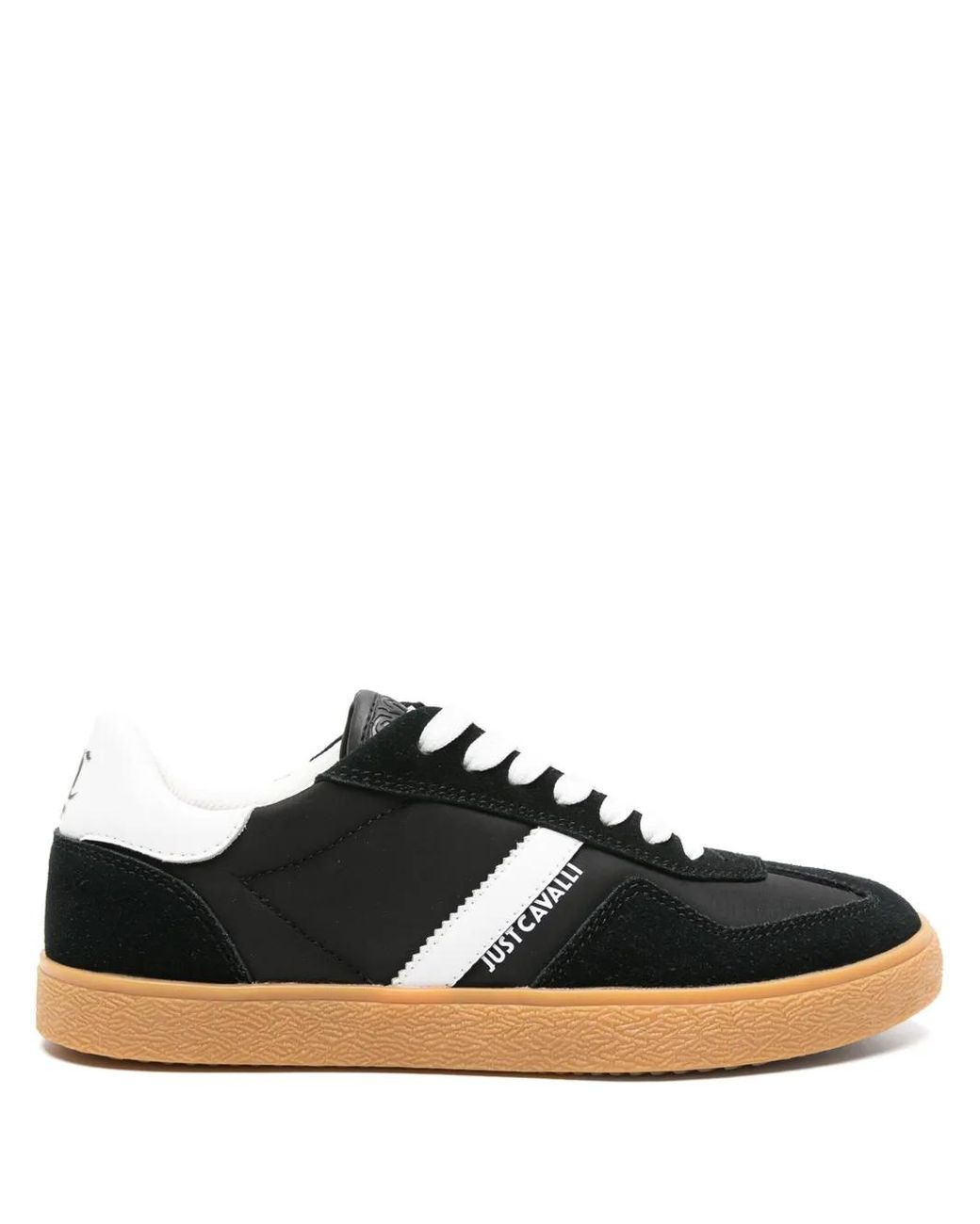 Just Cavalli Black Panelled Leather Lace-Up Sneakers