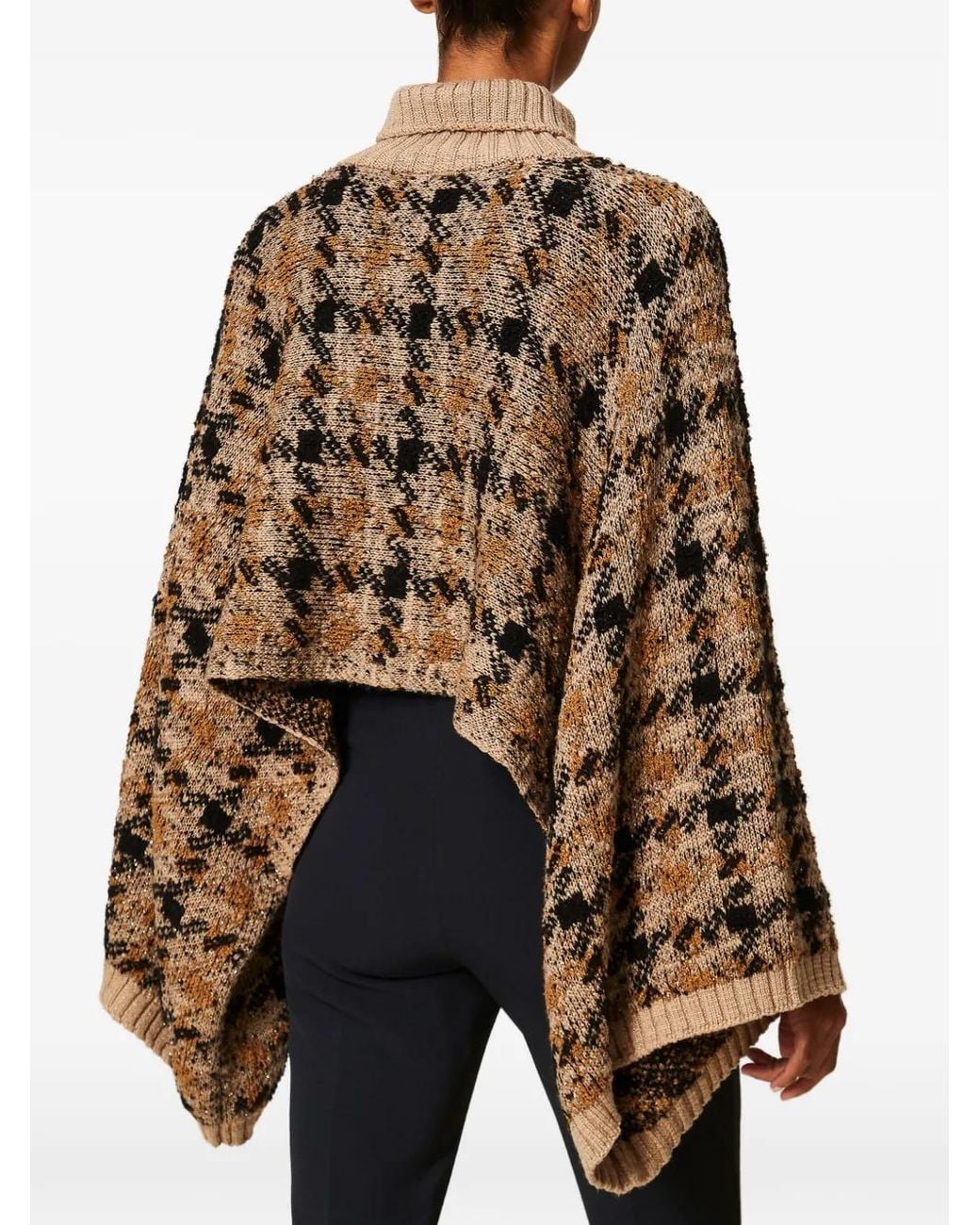 Twinset Natural Check Jacquard Knit Cape
