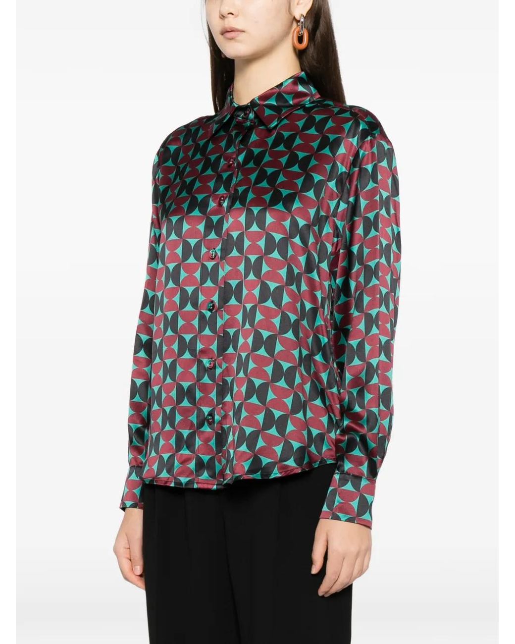 Cynthia Rowley Green Geometric Pattern Shirt