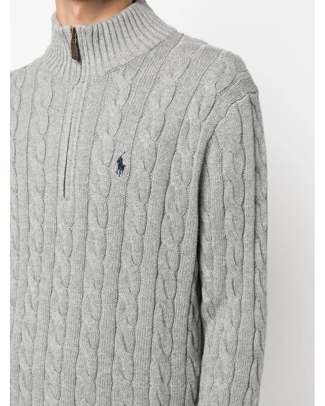 Polo Ralph Lauren Gray Cable-Knit Quarter-Zip Jumper for men