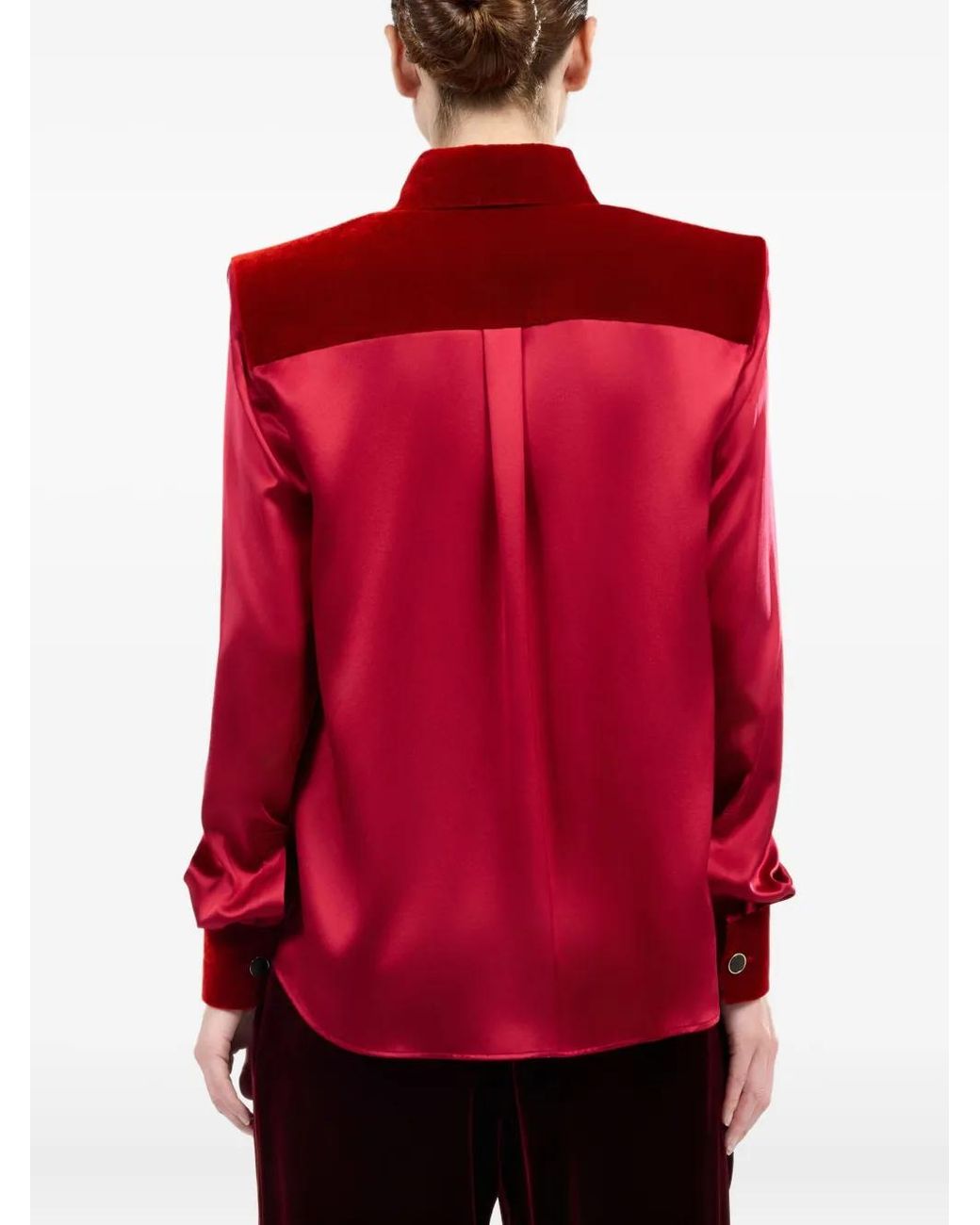 Roberto Cavalli Red Velvet-Insert Silk Shirt
