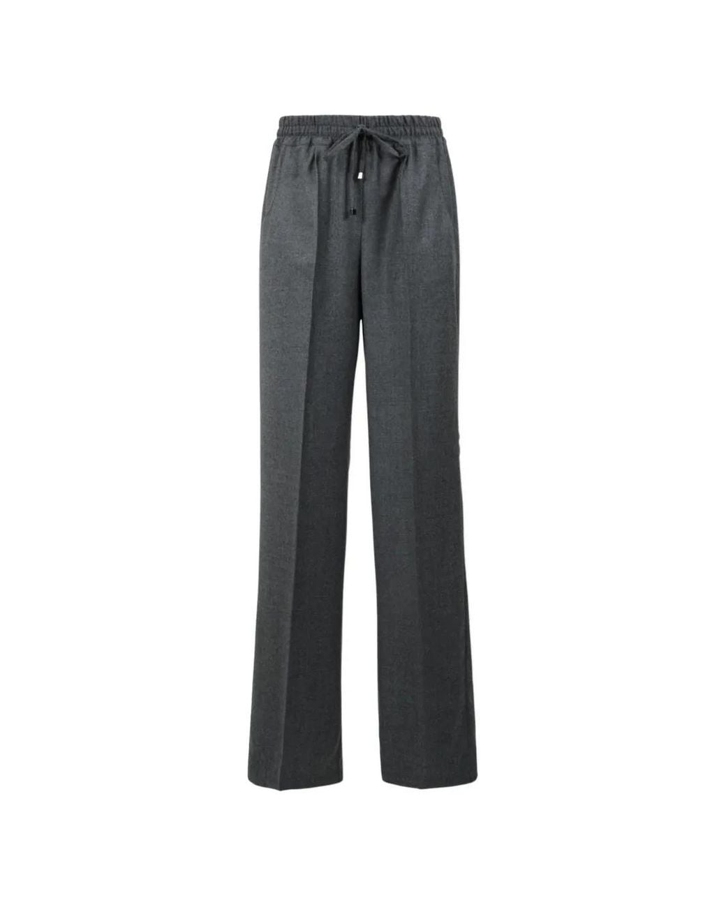 Kiton Gray Drawstring Wide-Leg Trousers