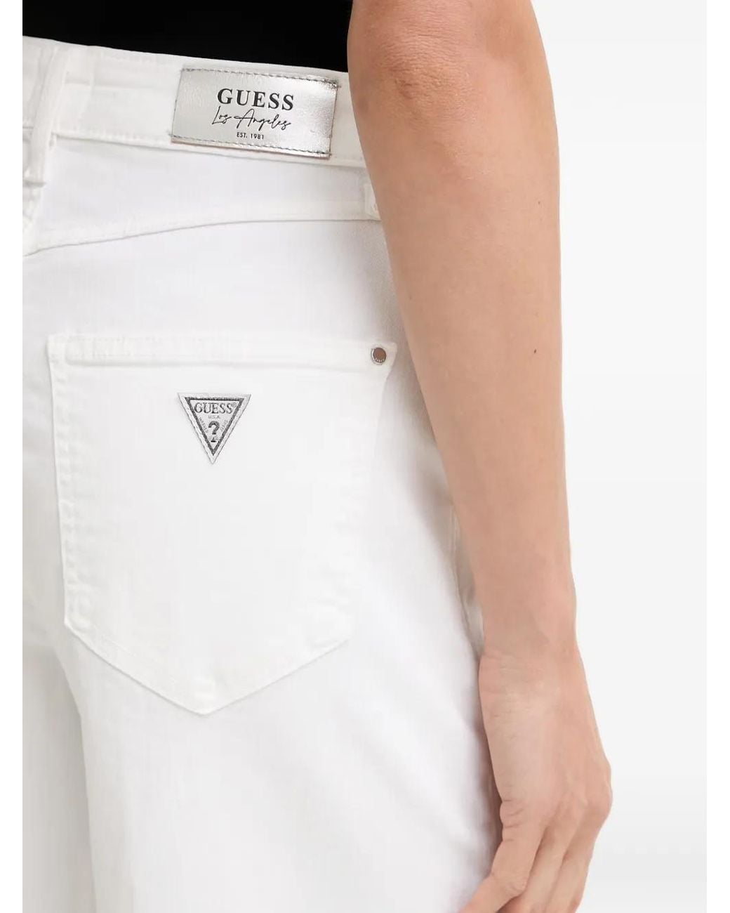 Guess White Bellagio Logo-Patch Wide-Leg Jeans