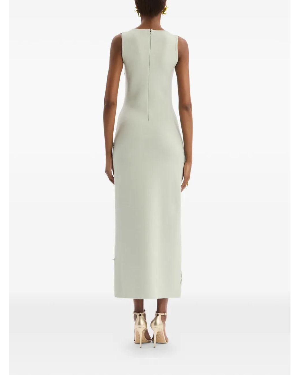 Oscar de la Renta White Hibiscus-Embroidered Knit Pencil Dress