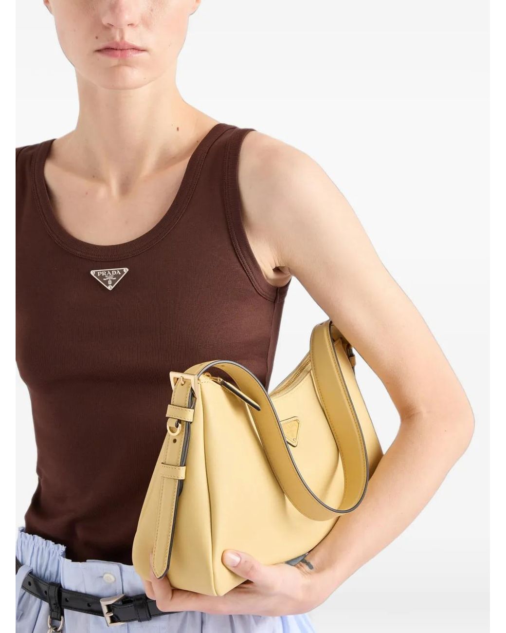 Prada Brown Débardeur En Maille À Design Côtelé
