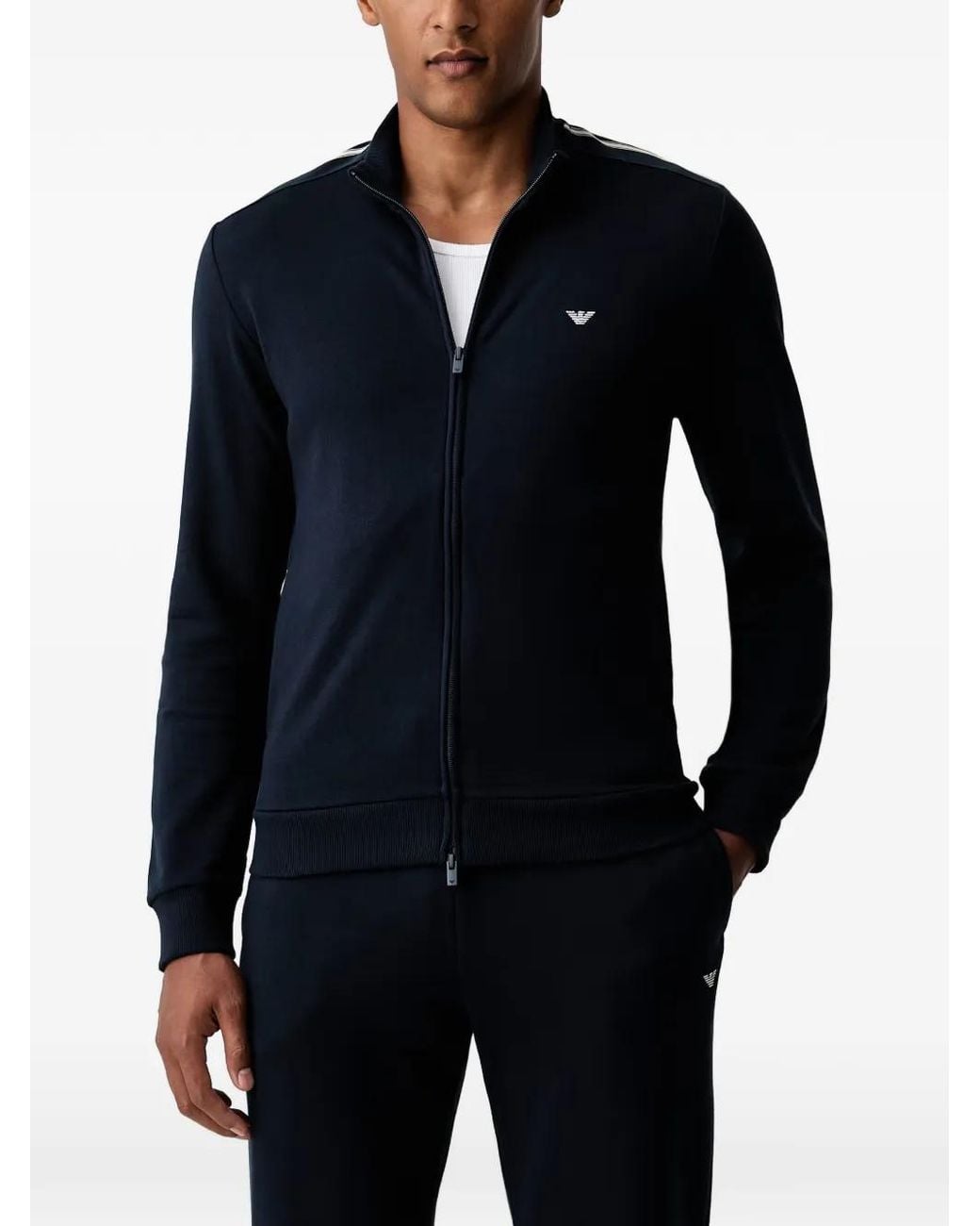 Emporio Armani Blue Logo-Embroidered Zip-Up Sweatshirt And Track Pants Set for men