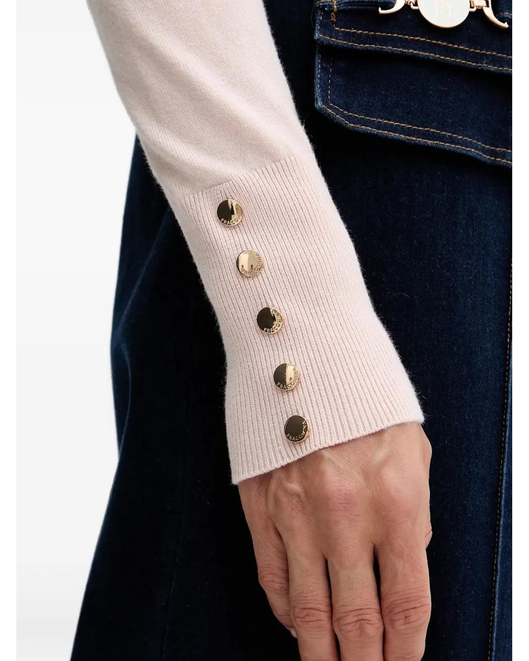 Fracomina Blue Button-Cuff Roll-Neck T-Shirt