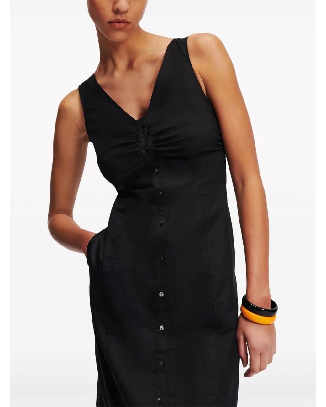 Karl Lagerfeld Black Button-Down Cotton Maxi Dress