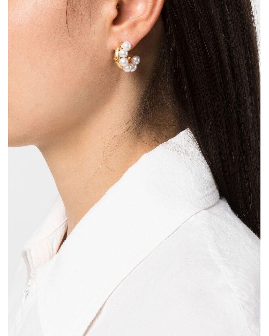 Tory Burch Pearl-detail Hoop Earrings in Natural | Lyst Canada