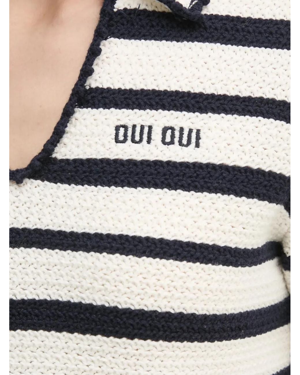 Ouí White Striped Collar Knitwear