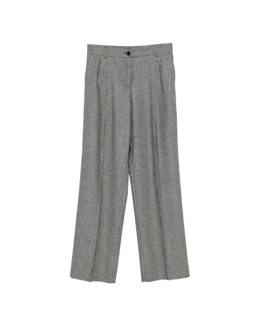 Dolce & Gabbana Gray Check-Pattern Pleated Trousers