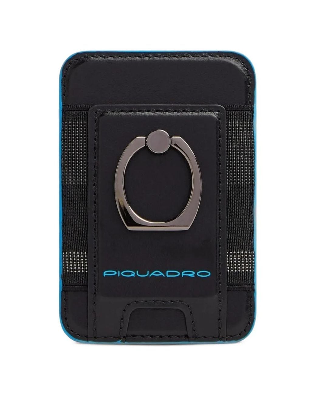 Piquadro Black Square Ring-Detail Magsafe Cardholder
