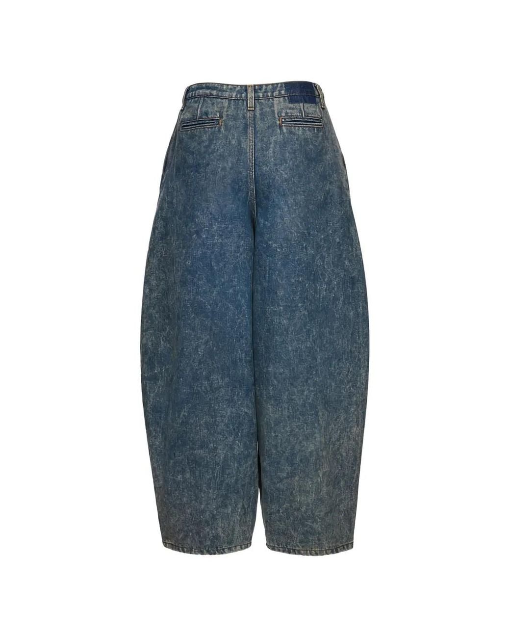Magda Butrym Blue Acid-Wash Pleated Jeans