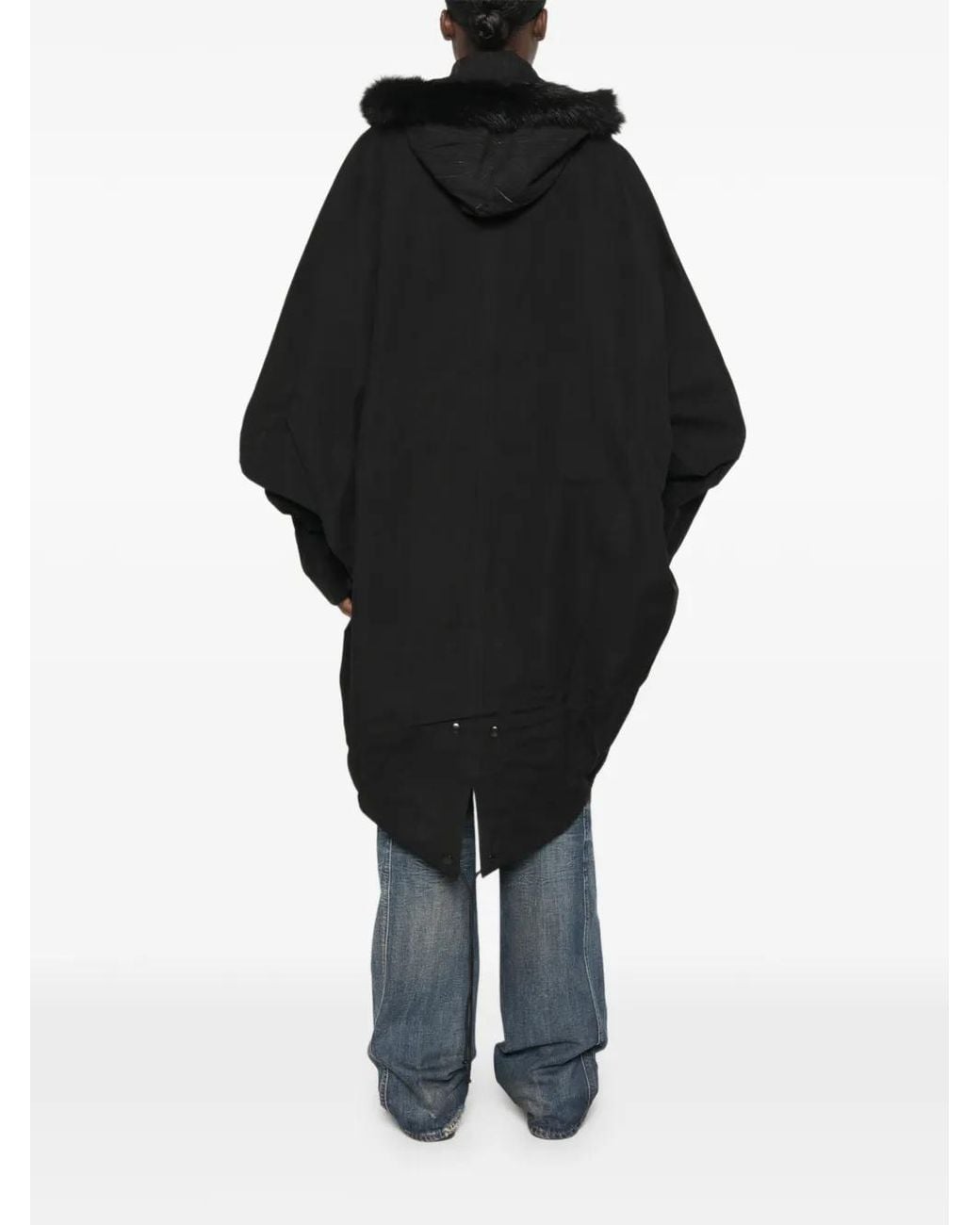Kiko Kostadinov Black Bittern Faux-Fur Trim Hooded Poncho