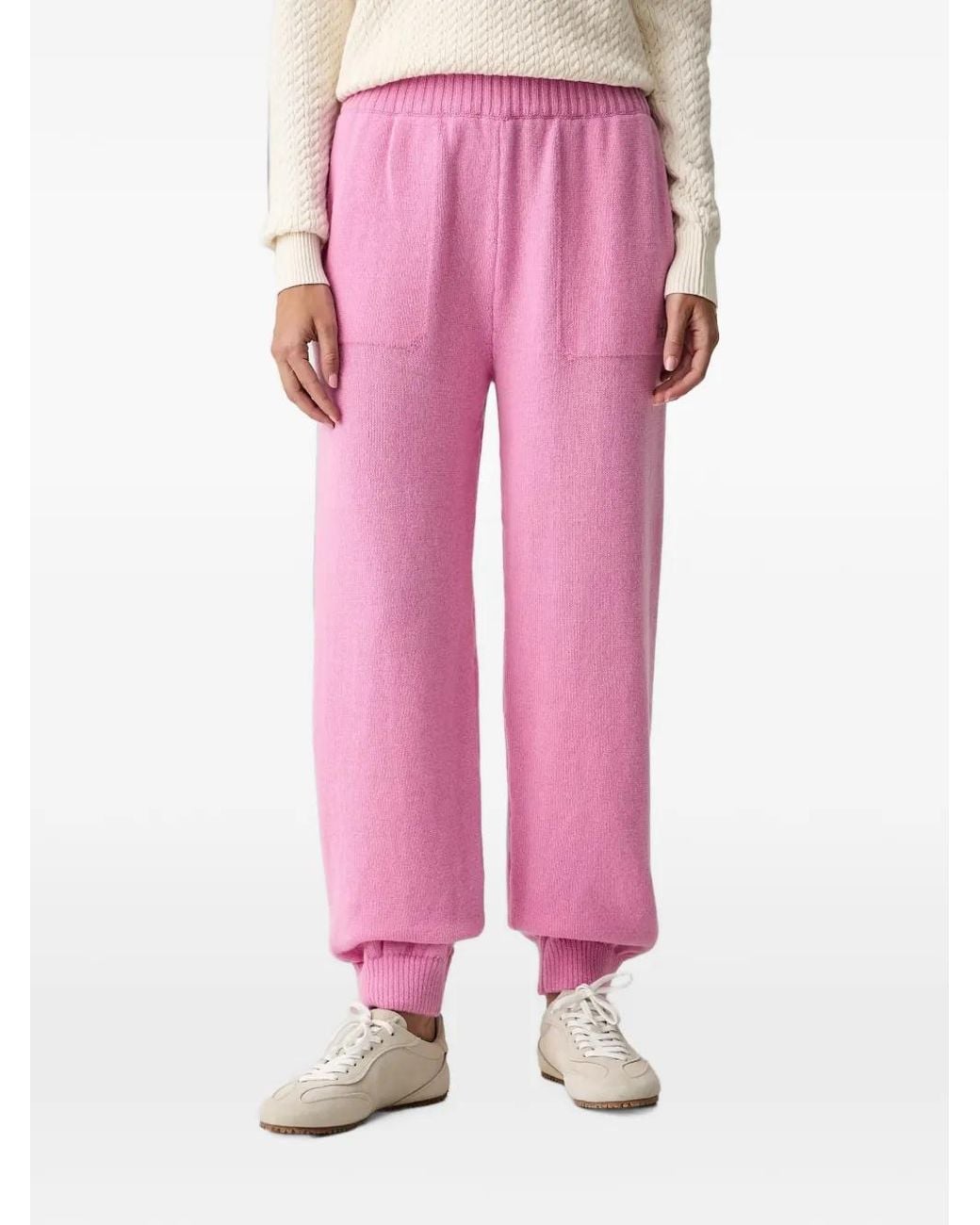 MSGM Pink Logo-Embroidered Knitted Track Pants