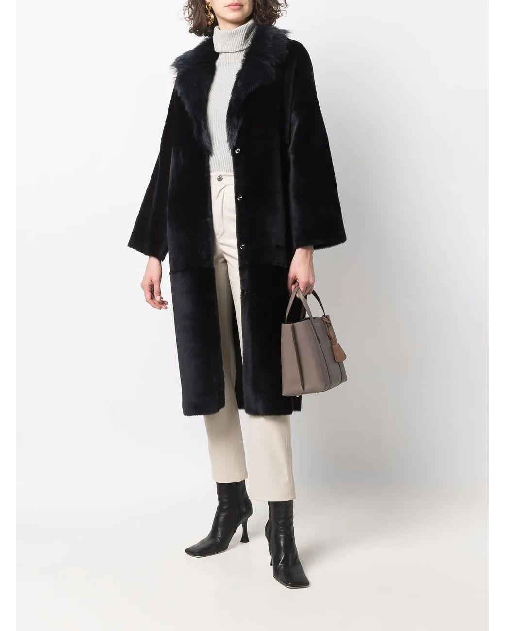 Liska Black Single-Breasted Shearling Coat