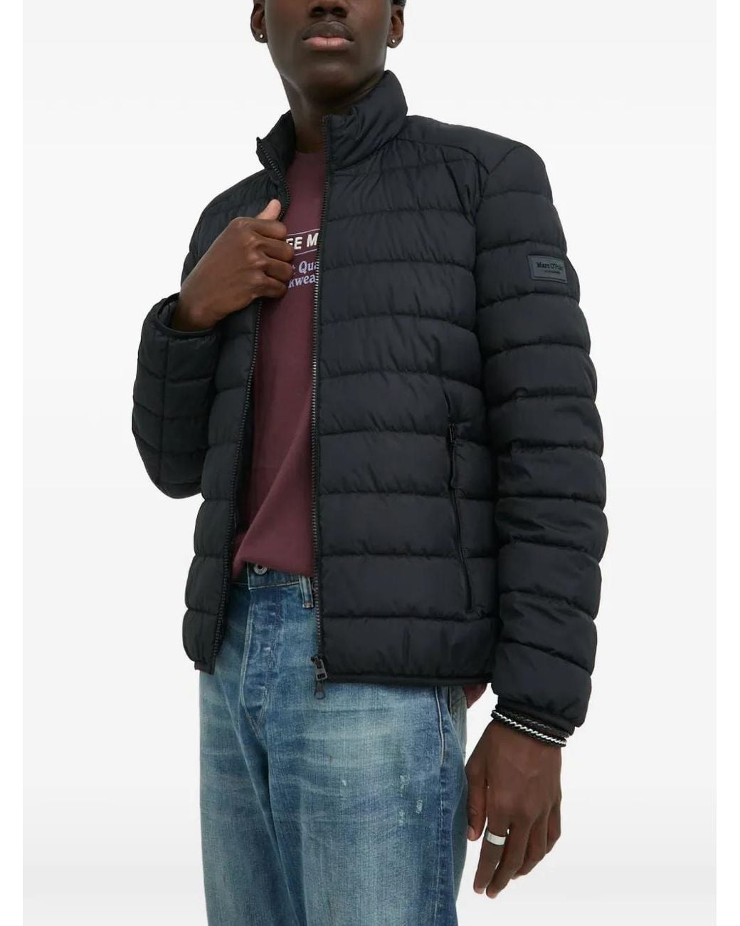 Marc O' Polo Black Logo-Patch Quilted Jacket for men