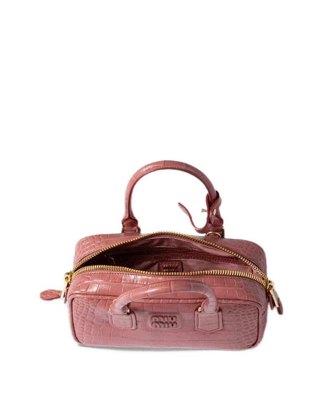 Miu Miu Pink Arcadie Crocodile Embossed Calfskin Bag