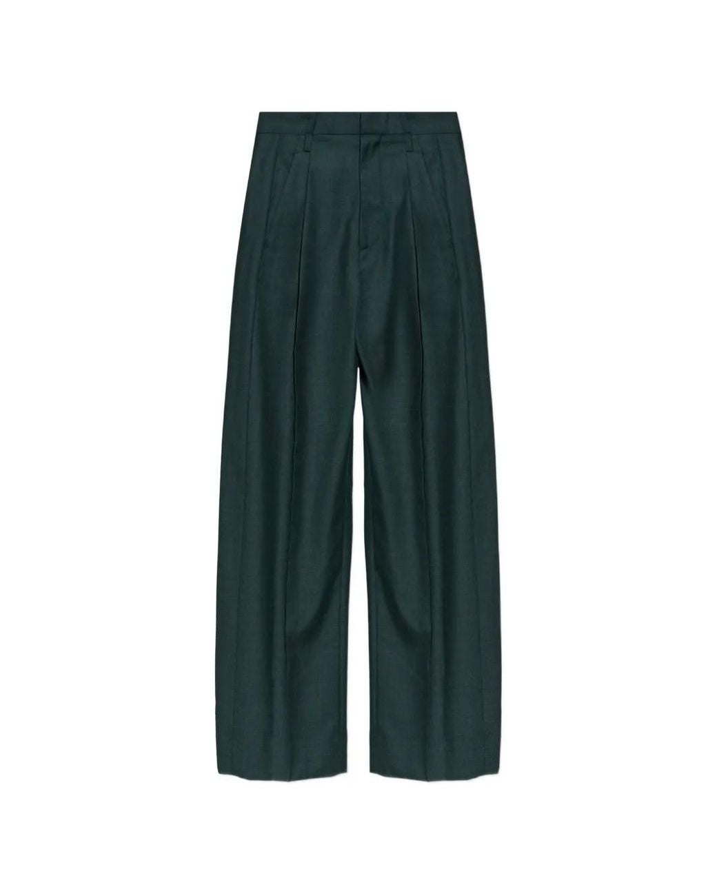 Victoria Beckham Green Ethel Pleated Wool High-Waisted Trousers