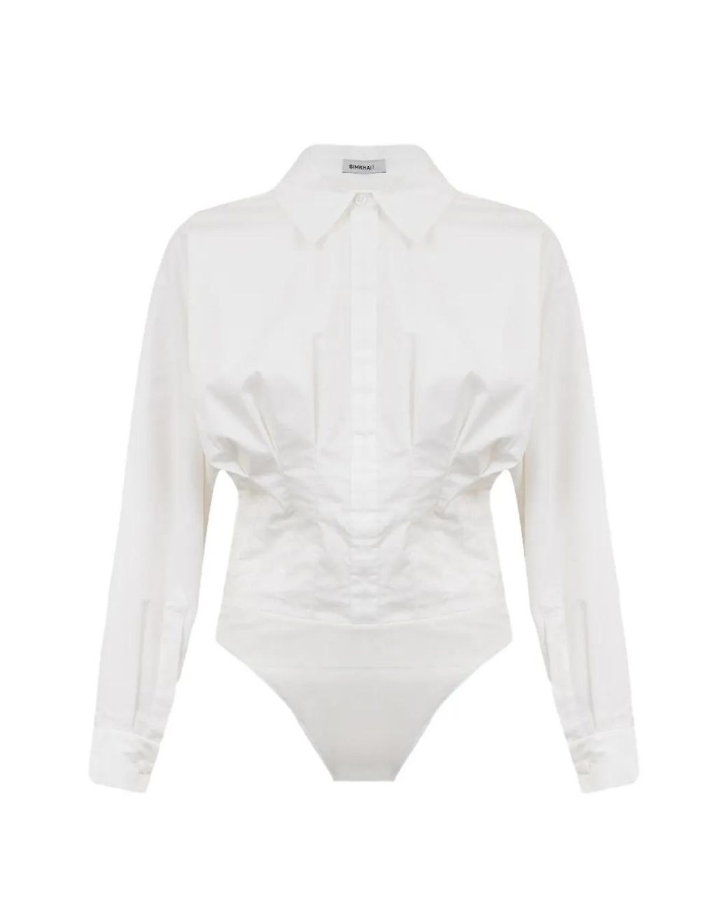 Jonathan Simkhai White Dolman Pleated Bodysuit