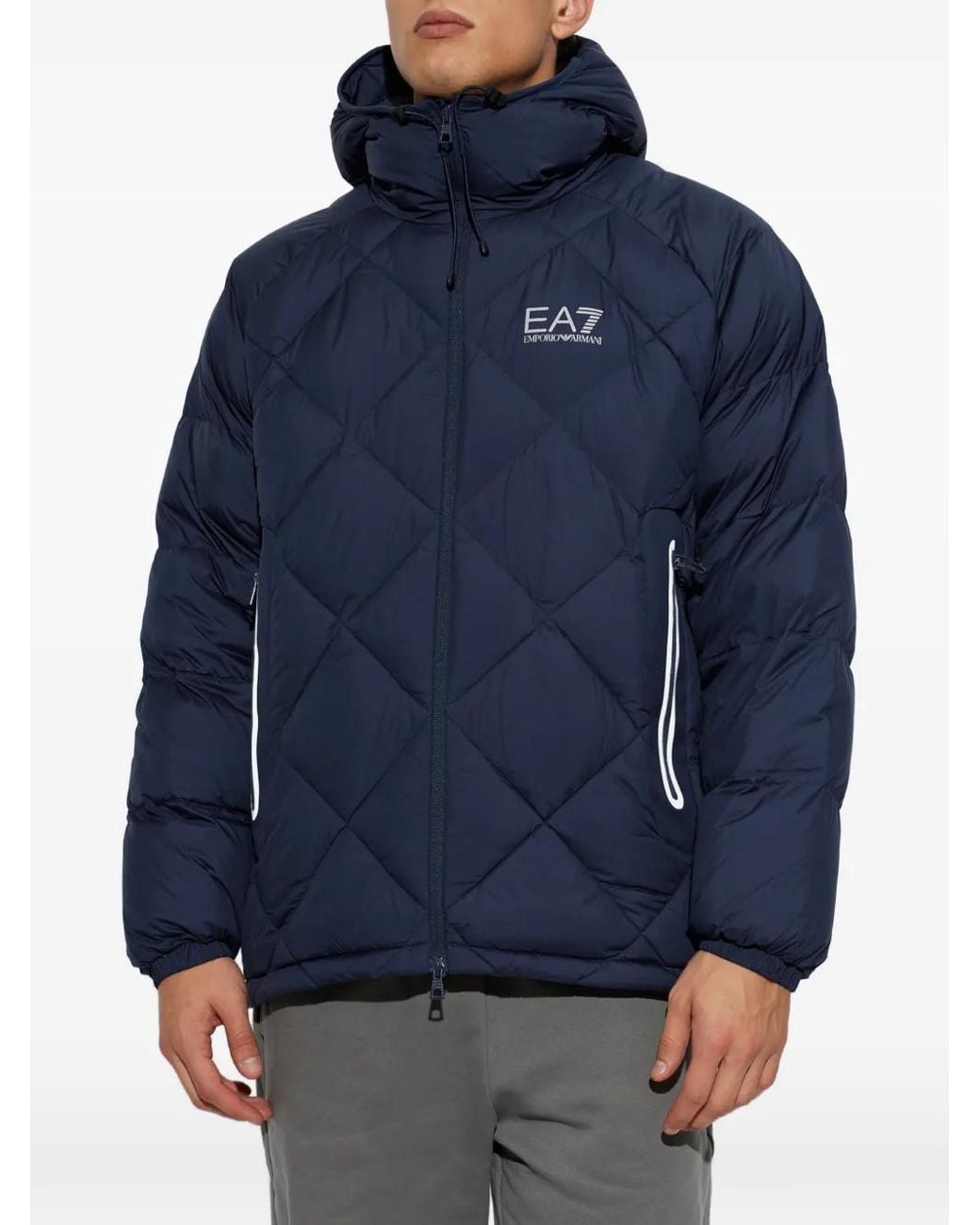EA7 Blue Quilted Hooded Jacket for men