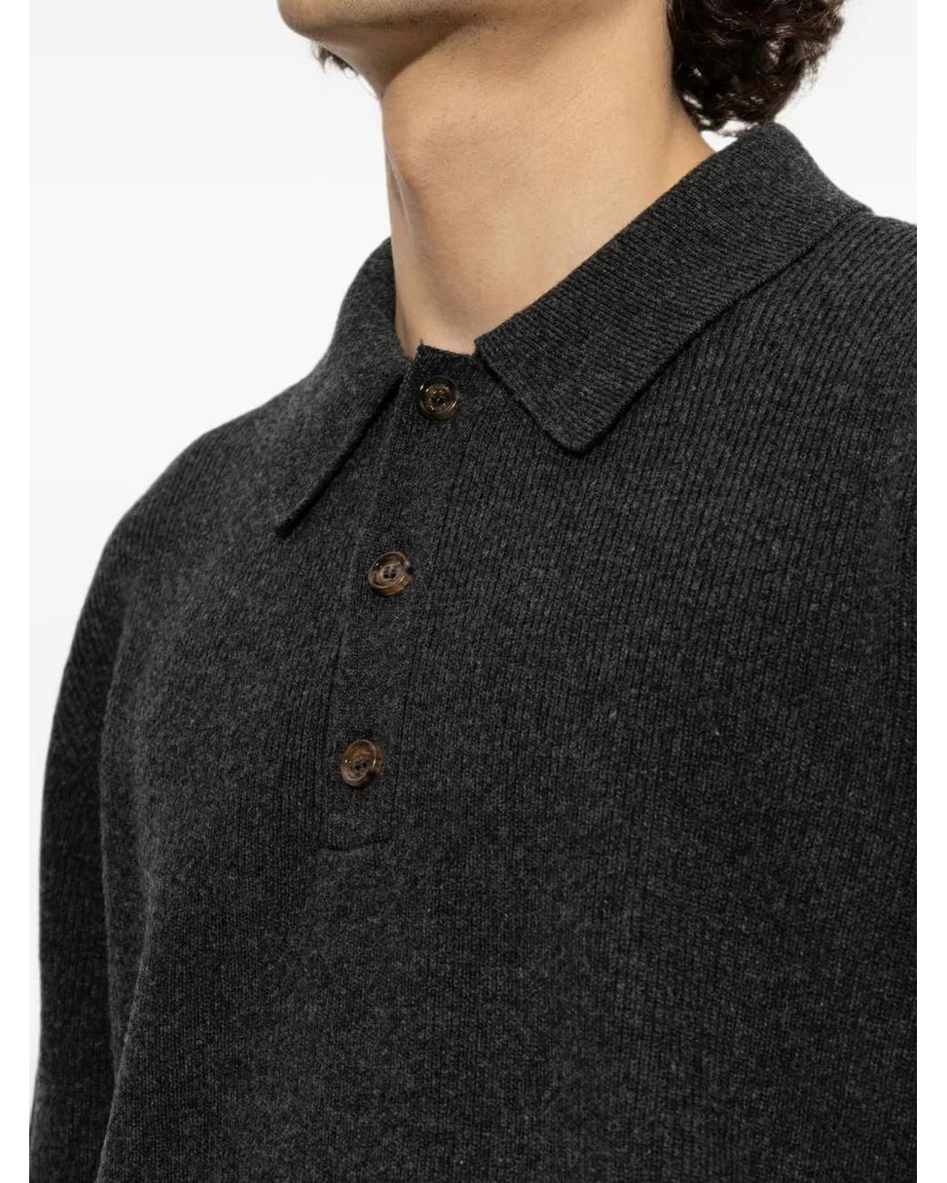 Valentino Garavani Black Ribbed-Knit Polo Sweater for men