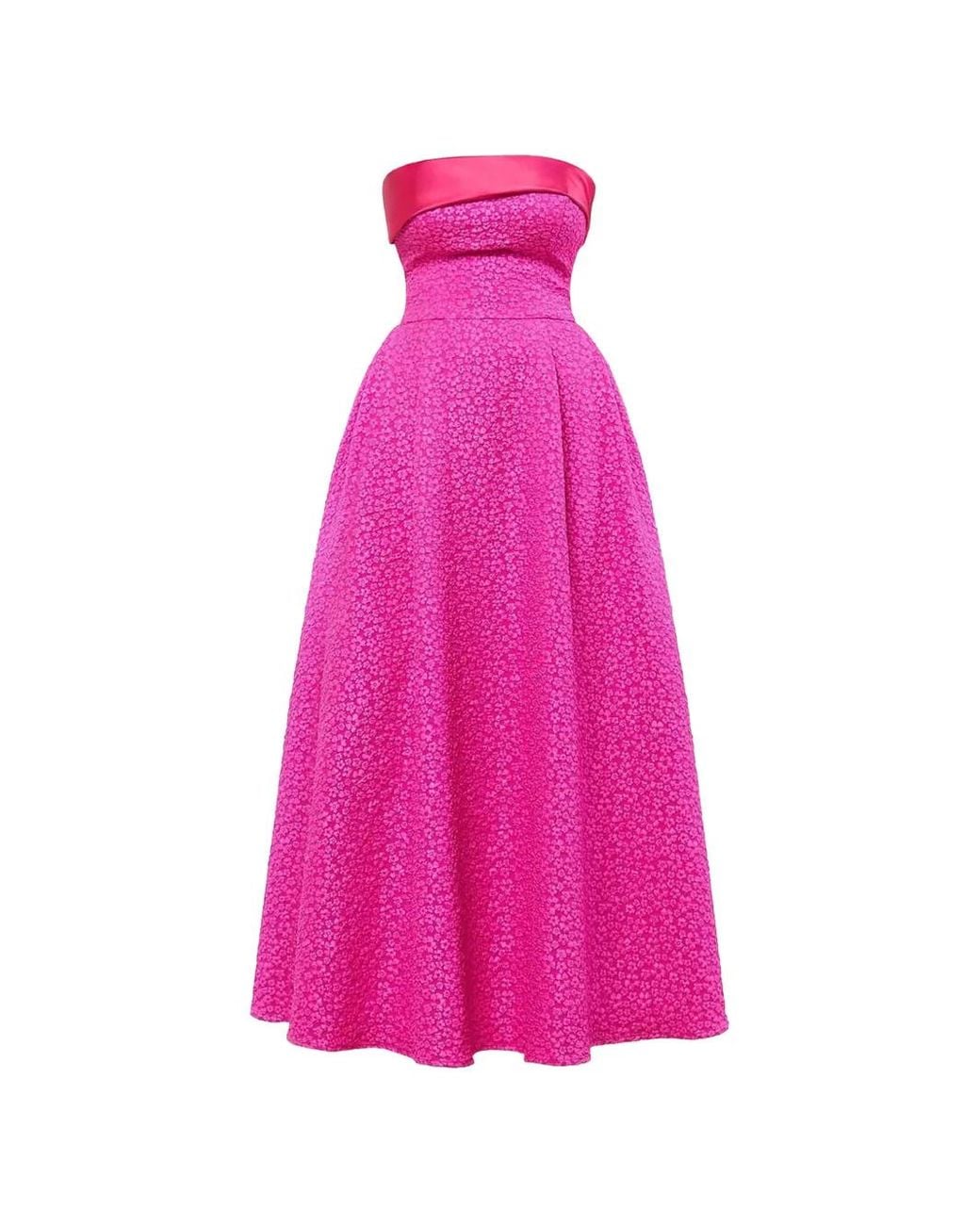 POST MERIDIEM Pink Jacquard Strapless Midi Dress
