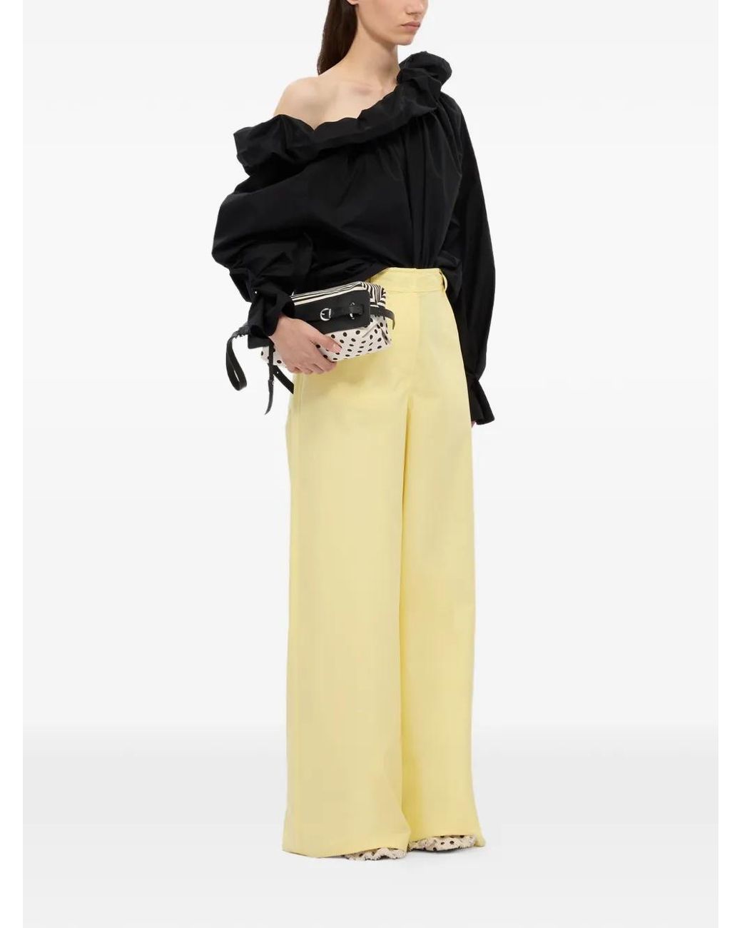 MSGM Black Ruffled-Neck Blouse