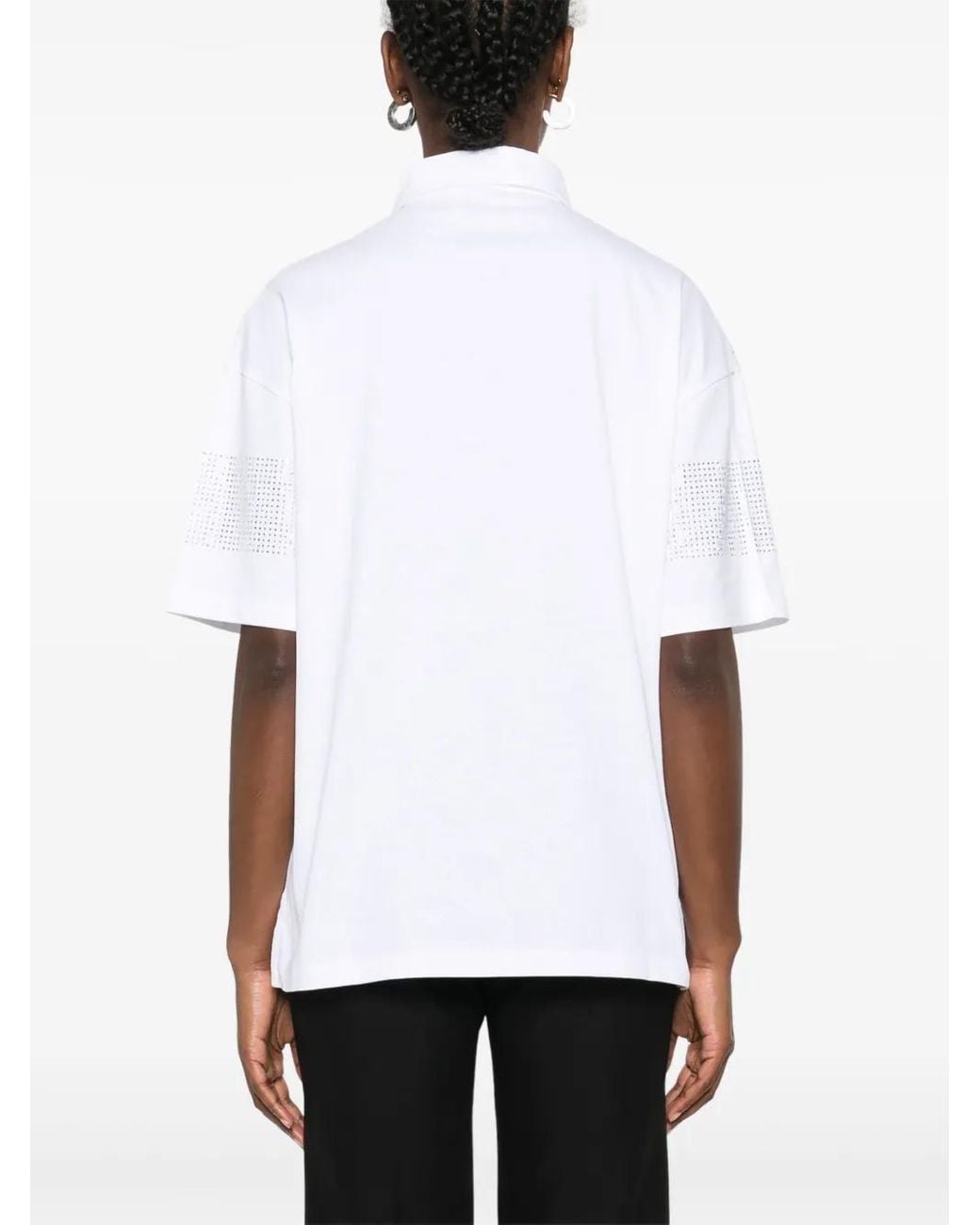Coperni White Crystal-Striped Polo Shirt
