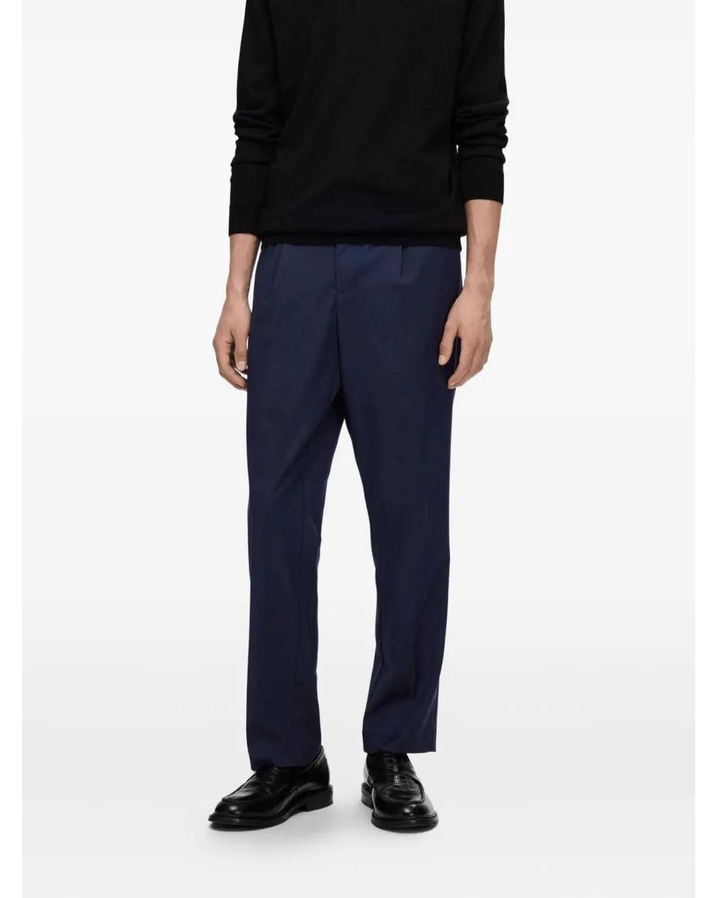 SELECTED Blue Drawstring Straight-Leg Trousers for men