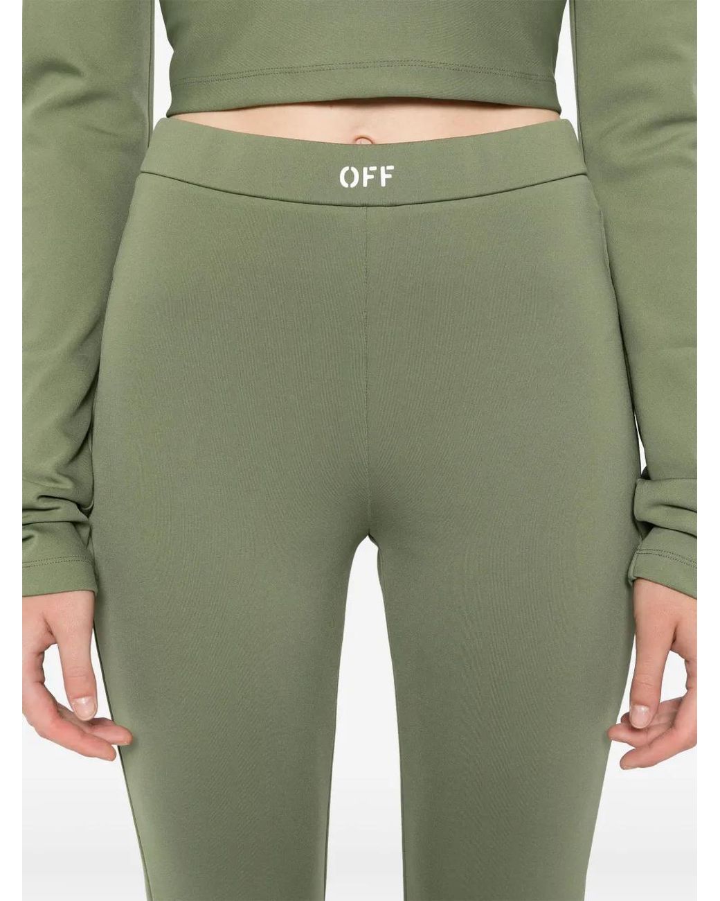 Off-White c/o Virgil Abloh Green Logo-Print Bootcut Leggings
