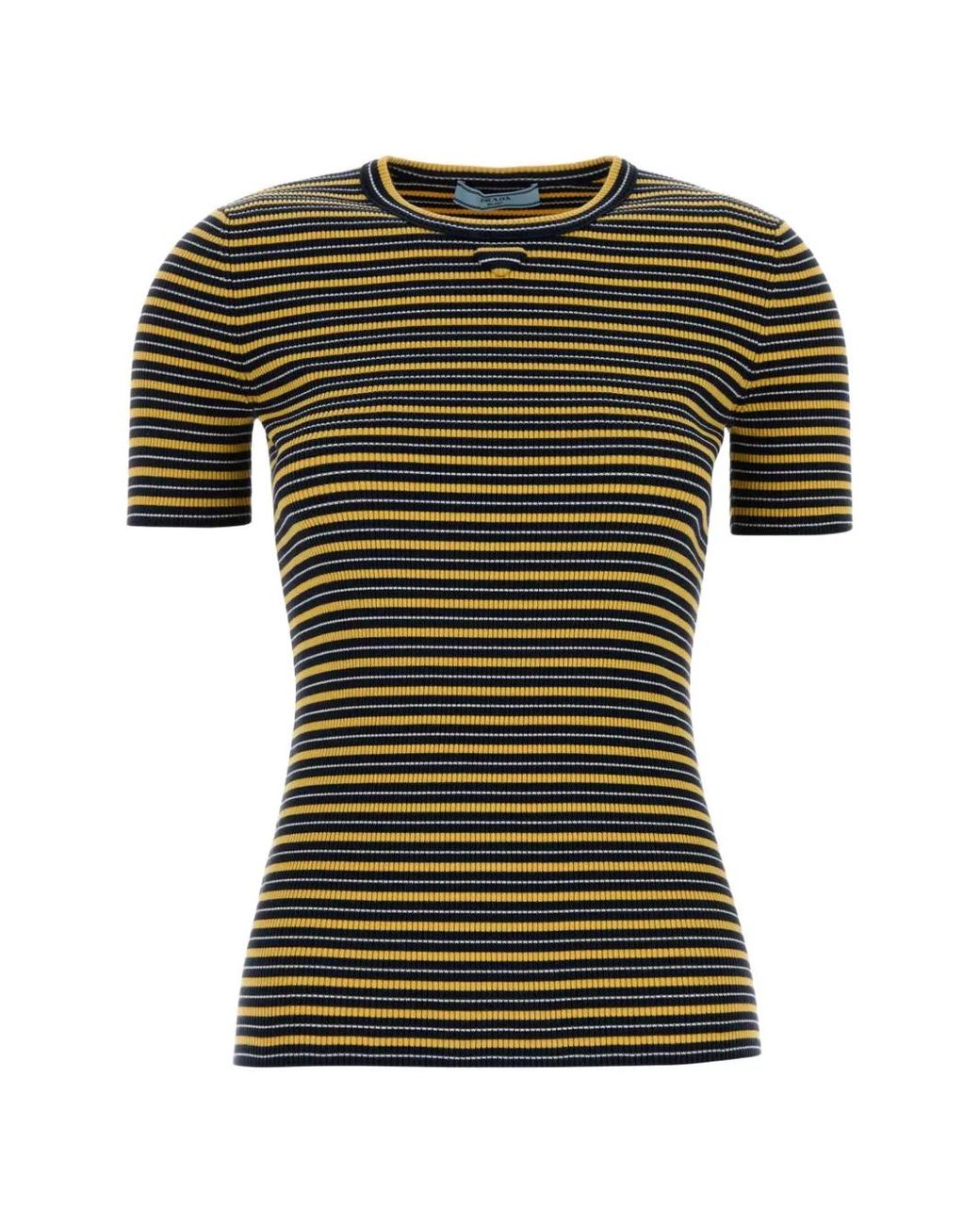 Prada Green Embroidered Striped T-Shirt