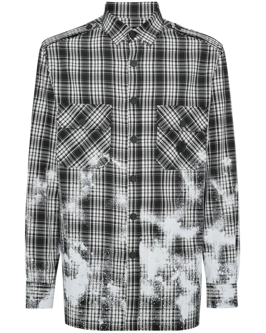 Philipp Plein Gray Checked Long-Sleeve Shirt for men