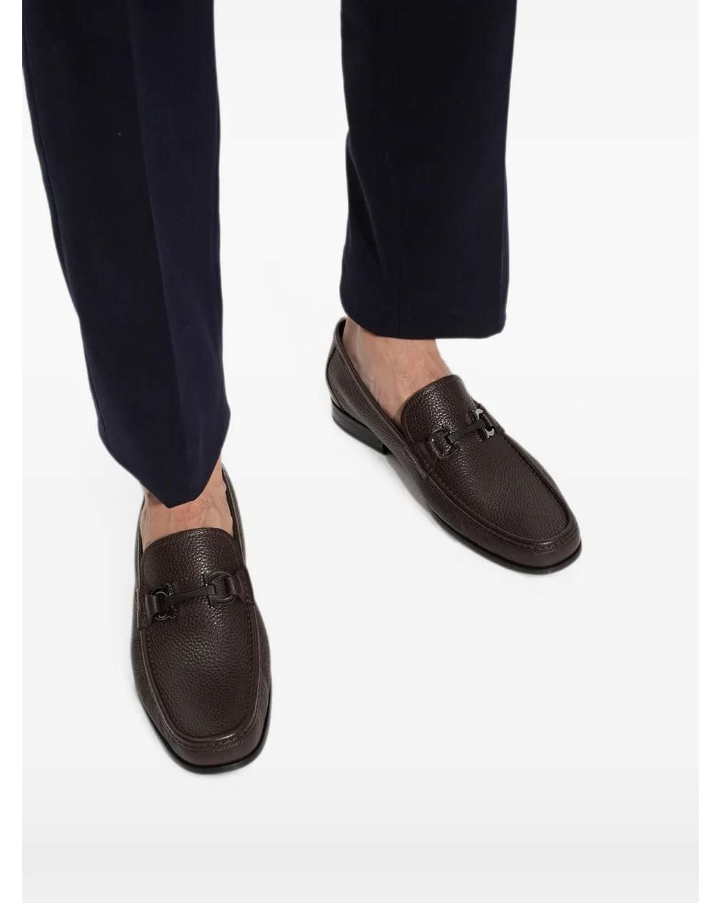 Ferragamo Black Gancini Buckle Loafers for men