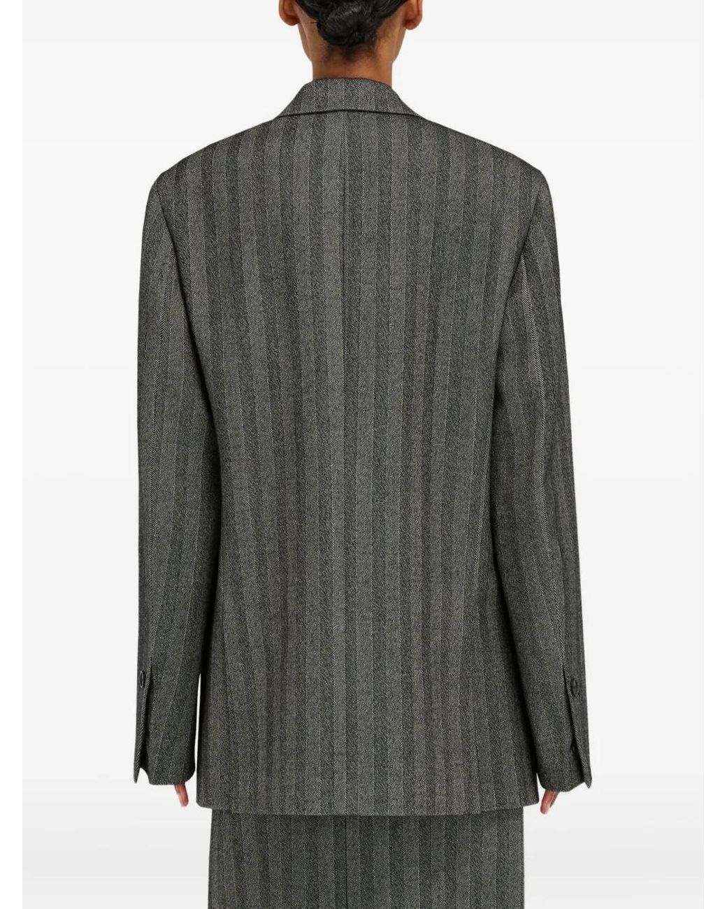 Ferragamo Gray Chevron-Pattern Double-Breasted Coat