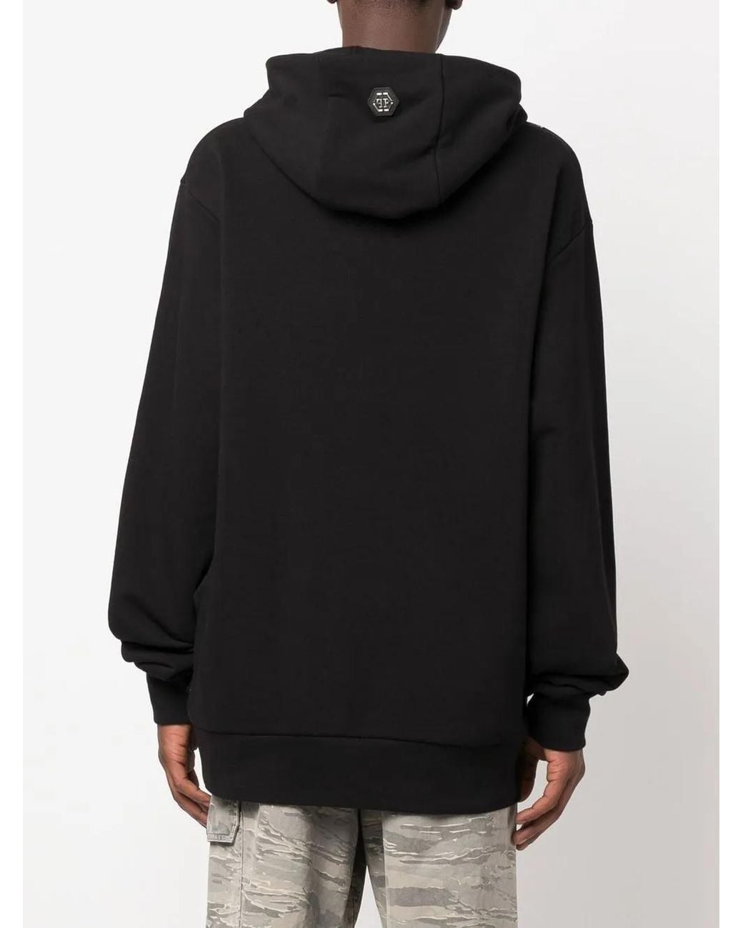 Philipp Plein Black Chain Print Cotton Hoodie for men