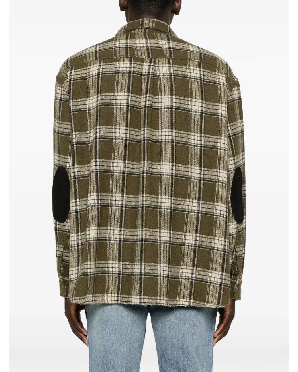 Rhude Green Check-Pattern Distressed-Effect Shirt for men