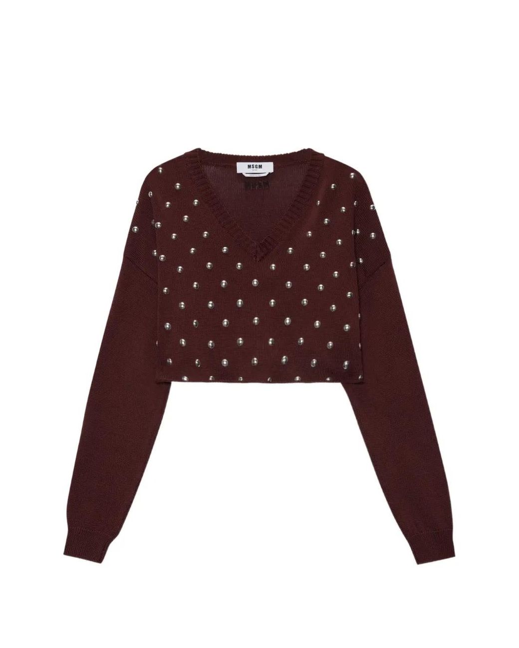 Pull Clouté À Col V MSGM en coloris Brown