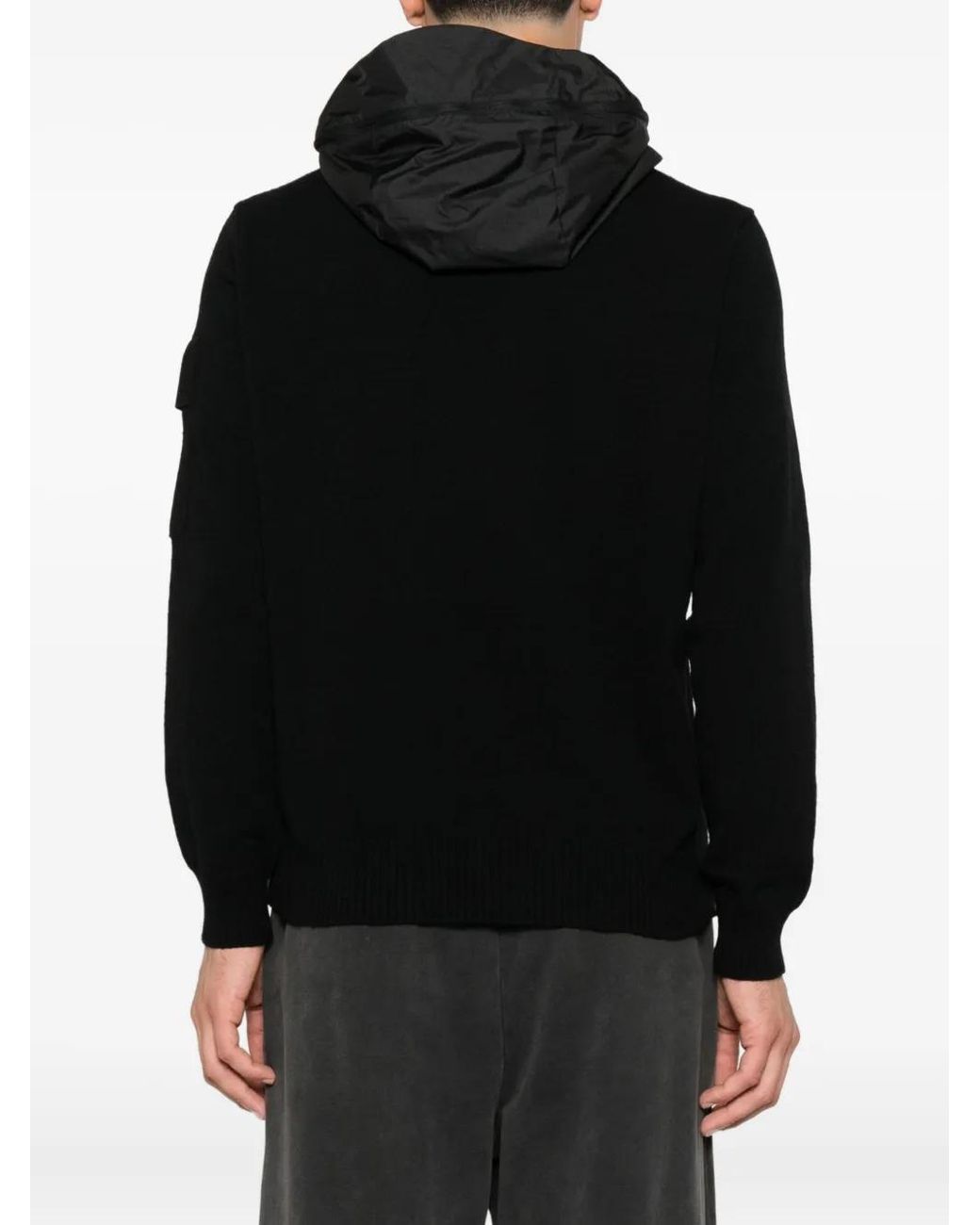 C P Company Black Half-Zip Hooded Jumper for men