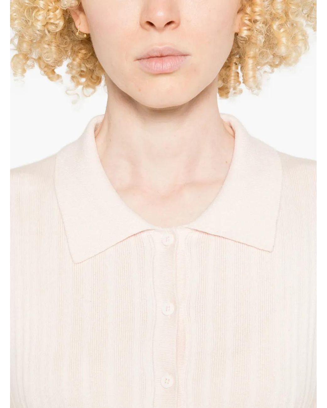 Closed White Geripptes Poloshirt Mit Knöpfen
