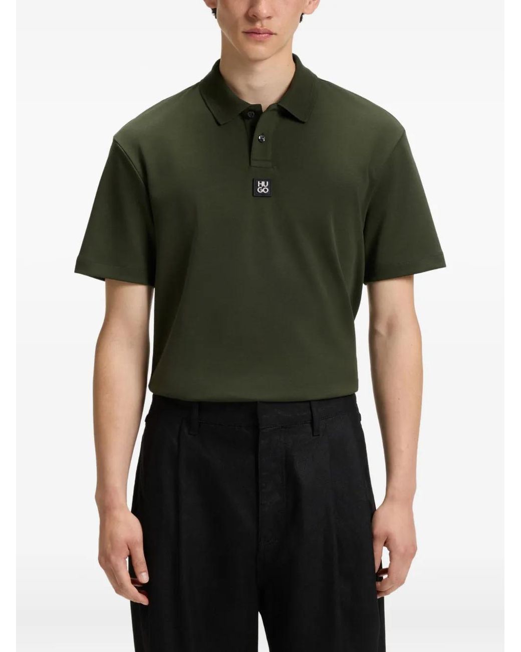 HUGO Green Logo-Plaque Polo Shirt for men