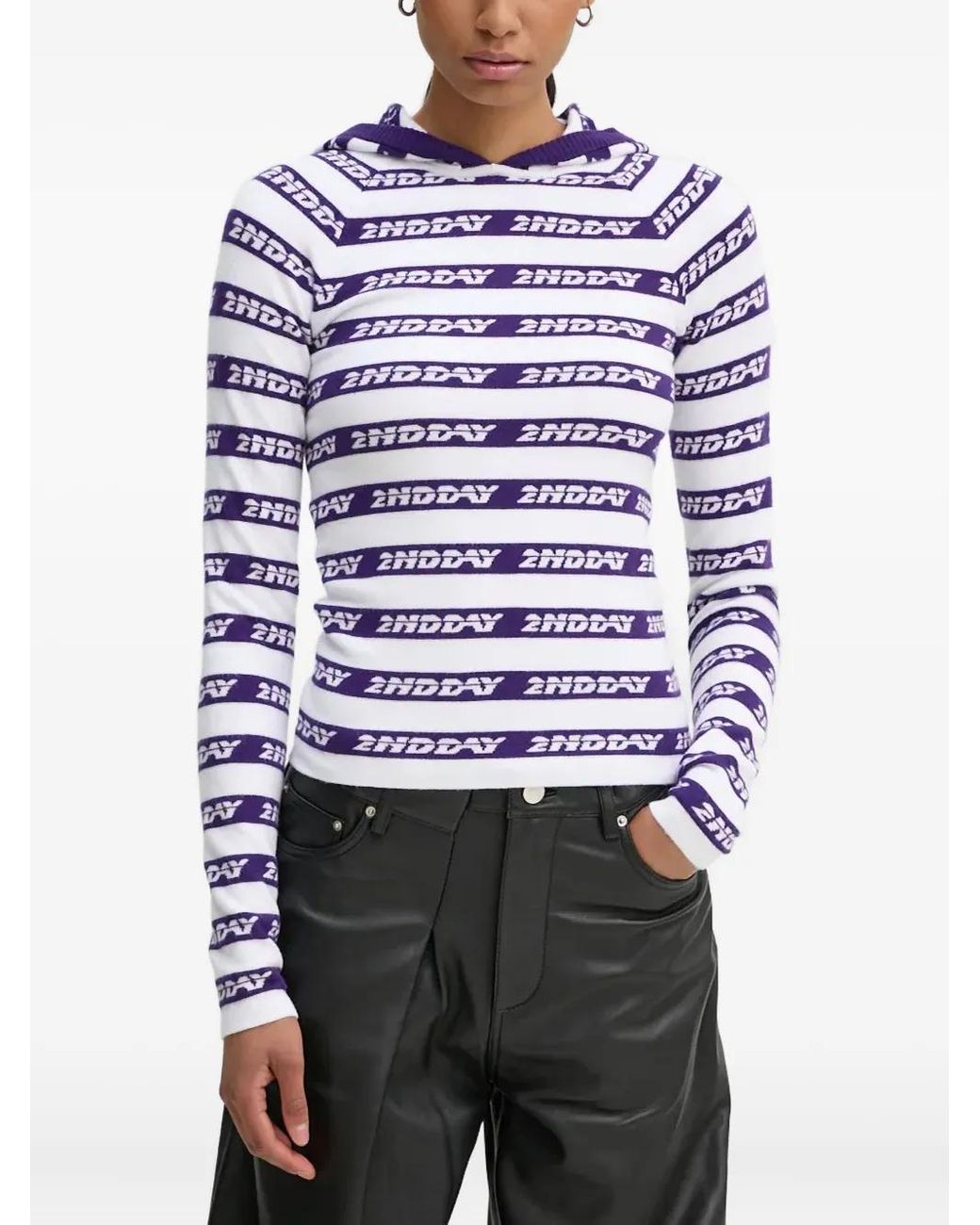Day Birger et Mikkelsen Blue Striped Hooded Sweater