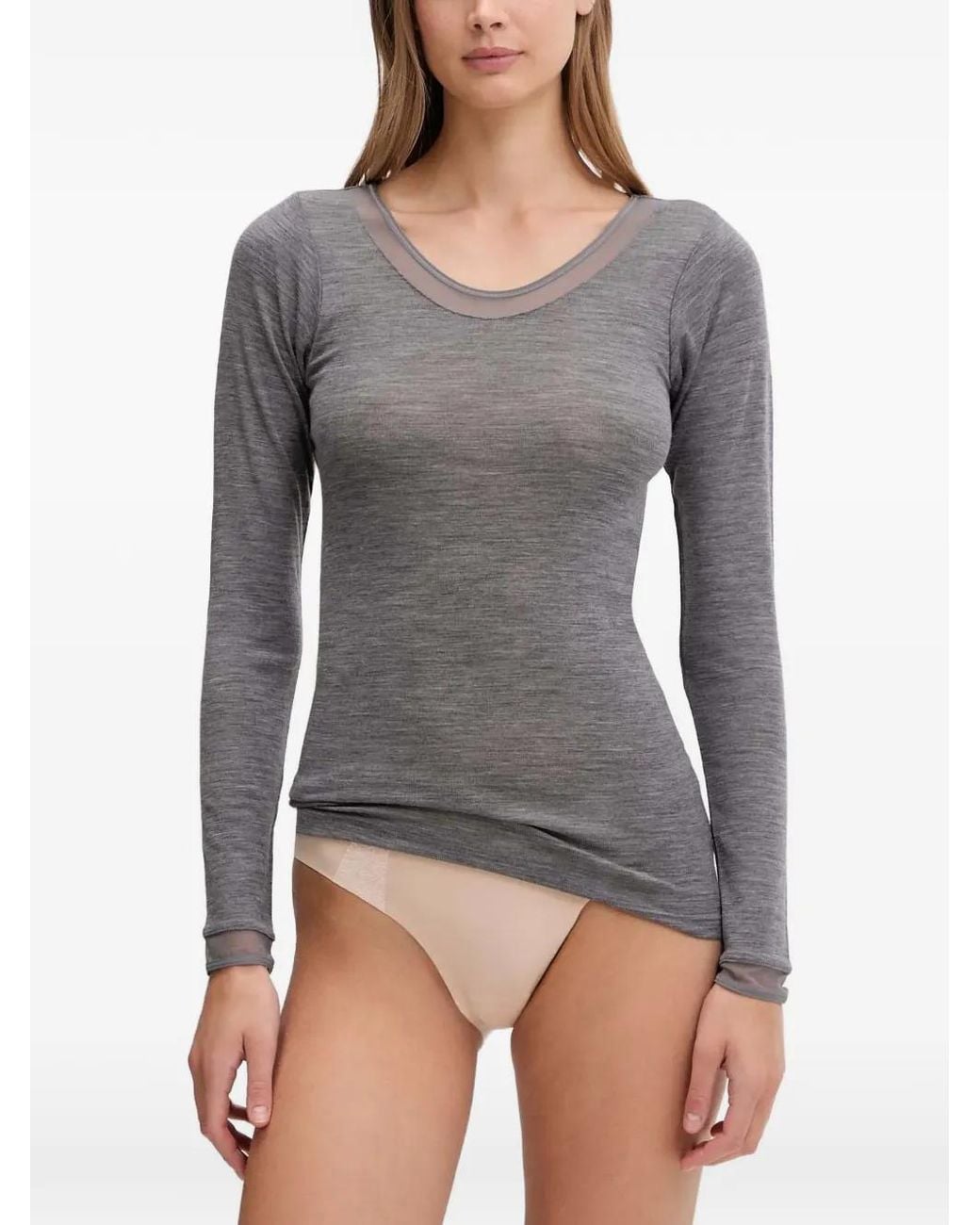 Chantelle Gray Juliana Mesh-Trim Long-Sleeve T-Shirt