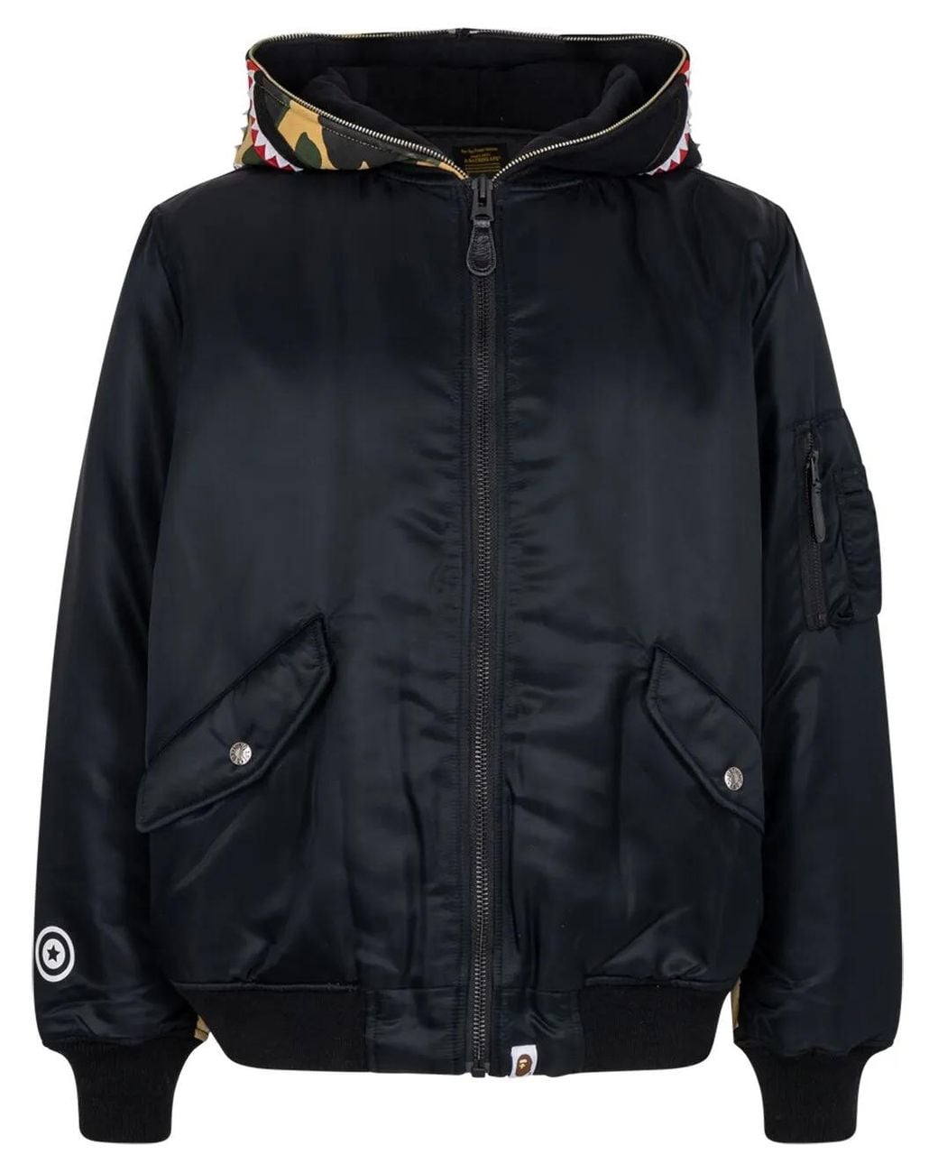 A Bathing Ape Black Shark Ma-1 Hooded Bomber Jacket for men