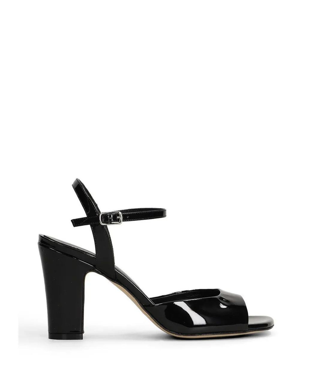 Julie Dee Black Patent-Finish Ankle-Strap Sandals